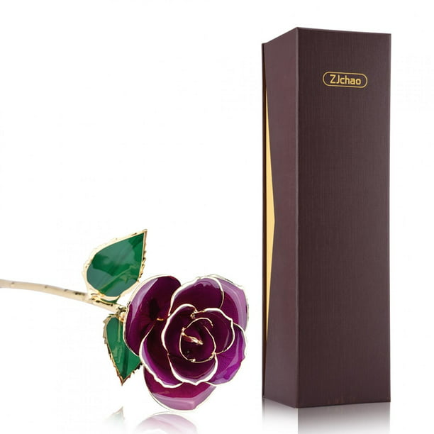 ZJChao Long Stem Dipped 24k Gold Trim Yellow Rose In Gift Box